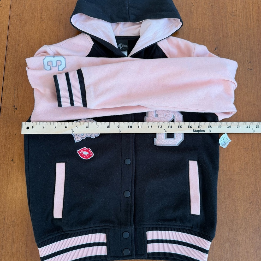 Betty Boop Varsity Letter Jacket with hood + back detail - Black and Pink - Picture 8 of 12